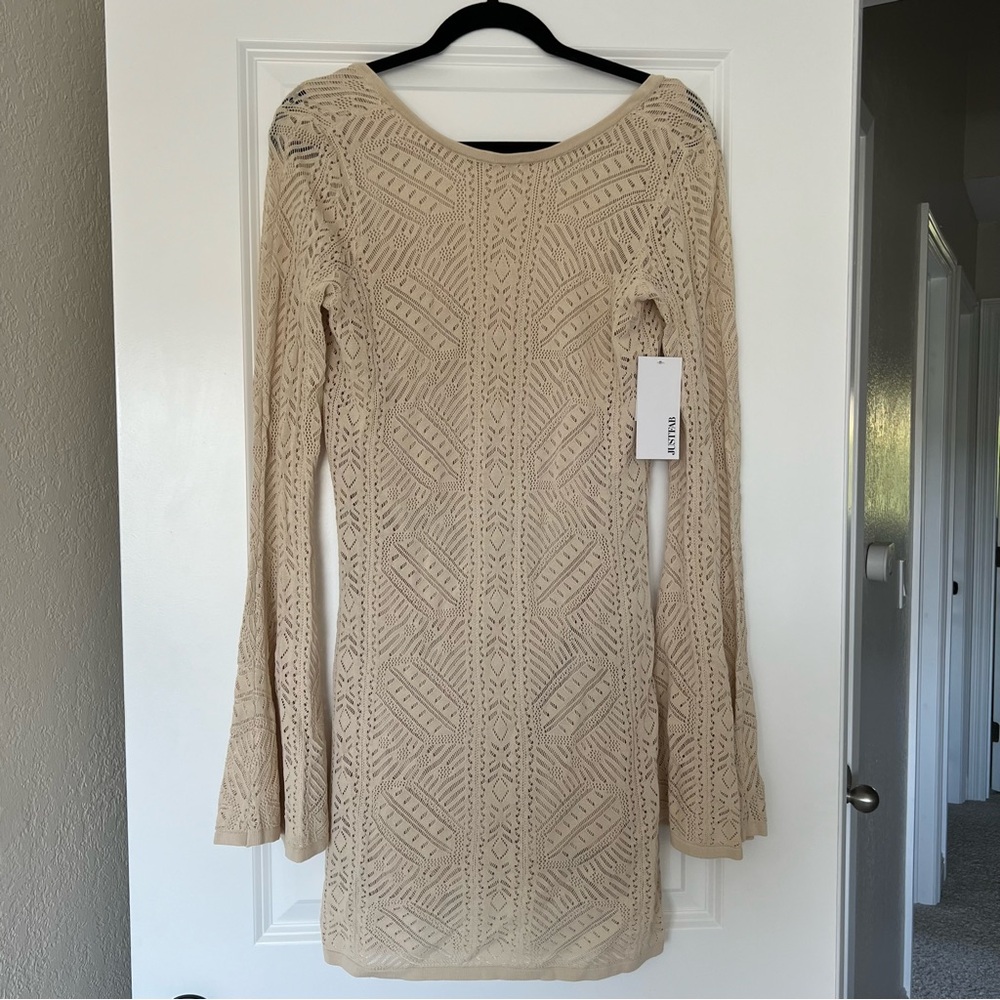 New Justfab crochet long sleeve shift dress large